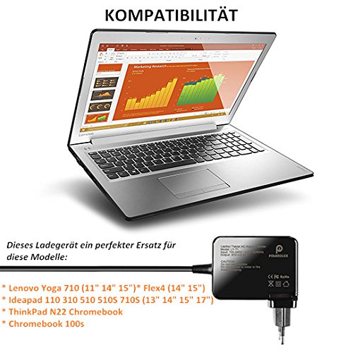 POWERILLEX 65W Ladekabel für Lenovo Yoga 710 (11″ 14″ 15″), Flex4 (14″ 15″), Ideapad 110 310 510 510S 710S (13″ 14″ 15″ 17″) ThinkPad N22 Chromebook 100s mit 5.5FT Netzkabel - 2