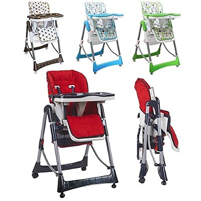 Monsieur Bébé ® Chaise haute enfant pliable, réglable hauteur, dossier et tablette - 4 coloris - Norme NF EN14988 - P'tit Lou