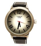 Klassische XXL Leder Armbanduhr Schwarz Rund