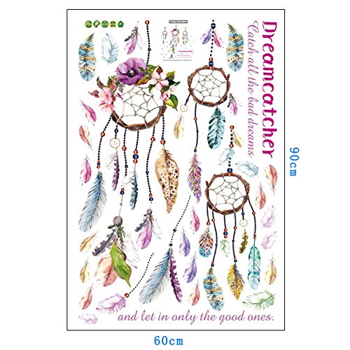 Demiawaking Dream Catcher Traumfänger mit Federn Wandsticker Abnehmbare DIY Wandtattoo Aufkleber fuer Kinderzimmer, Wohnzimmer, Schlazimmer Haus Dekor (01) - 7