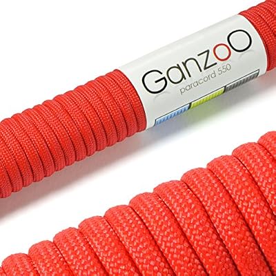 Ganzoo Paracorde 550, corde de survie à usages multiples et ultra-résistante, corde de parachute, corde gainée en nylon, longueur totale: 15m, couleur: rouge – ATTENTION: NE PAS UTILISER CETTE CORDE POUR L'ESCALADE, de la marque Ganzoo