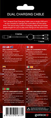 Gioteck - Cable De Carga Dual Para Mandos  PS4  Xbox One 