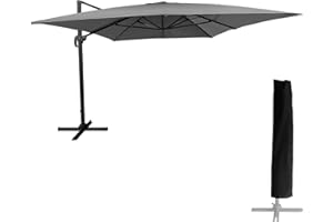 HAPPY GARDEN Parasol déporté MOLOKAI rectangulaire 3x4m gris avec manivelle. Parasol déporté inclinable, rabattable et rotatif.