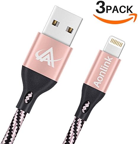 iPhone Charger Cable, Aonlink 3 Pack(1M 2M 3M) Lightning Charging Cable, Multi Safety Defense, Nylon Braided, Ultra Durable, for iPhone X / 8 /8 Plus / 7 / 7 Plus / 6-Pink Black