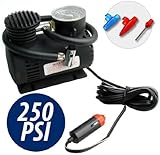 Mini compressore nero 12 volt 250 PSI con presa accendisigari per auto moto camper campeggio piccolo leggero e portatile mws
