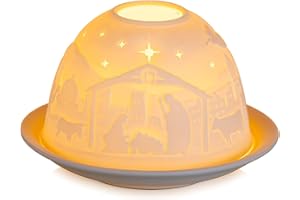 Candeldo Nativity Tealight Holder Christmas: Small Porcelain Decorative Candle Holder Nativity Scene Lantern for Tealight Christmas Table Decoration