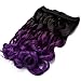 22" Half Full Head Clip in Two Tone Ombre Synthetic Curly Hairpiece Hair Extensions Natural Black to Violet Purple