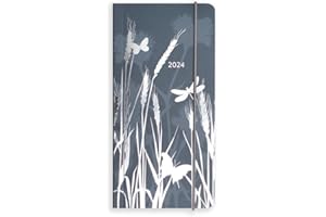 Matilda Myres 2024 Diary - Pocket-Sized Slim Planner - Weekly Notes - One Page Week Opposite One Page Notes - Silver Foiling - Elastic Closure - Grey