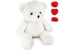 Pluszowa zabawka niedźwiedź z dyktafonem [Mikrofon + MP3] | Biały Niedźwiedź 45 cm | Z Nagrywarką Głosu | Twój głos | Prezent - Walentynki - Urodziny - Dzień Matki | Message in a Cuddle