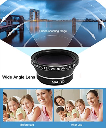 Youniker 3Â in 1Â universale kit obiettivo per iPhone ,12Â x Zoom teleobiettivo + 0.45Â x obiettivo grandangolare + 12.5Â x obiettivo macro obiettivo della fotocamera del telefono a clip, per iPhone 7/6Â Plus, Samsung, most Smart PHONES