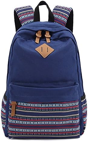 Skyflying Kids Canvas School Backpack Lightweight Waterproof College Bookbag (Deep Blue)