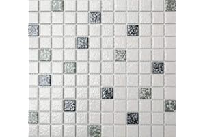 MOSANI Keramik Mosaik weiß schwarz grau struktur Mosaikfliese Bad MOS18-0307