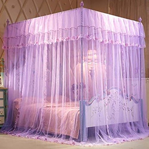 * XMM®-pastoral wind three open the door side of the court floor of the mosquito net stainless steel thread stent mosquito bed large space encryption anti-mosquito three out of yarn (150 * 200-1.5 m bed, flower language Symphony -purple)