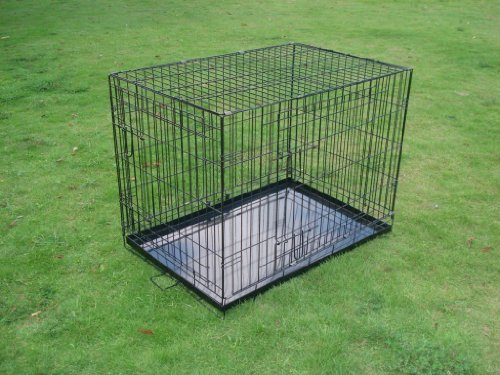 BUNNY-BUSINESS-Metal-Dog-Crate-2-Doors-with-Bedding-and-Lint-Rollers-Medium-30-inch-Black