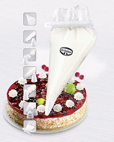 Dr. Oetker Einweg-Spritzbeutel-Set inkl. 4 Spritztüllen, Spritztüten mit Verschlussclip zum Verzieren, Backzubehör zum Dekorieren (Farbe: transparent/weiß), Menge: 1 Stück - 3