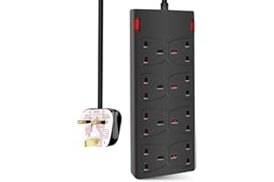 ExtraStar 8 Way Extension Lead 13A Fused Power Strips UK Plug with Indicator Light (2M, White)