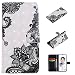 Produktbild HongHushop PU Leder Hülle für Huawei P Smart 2019 Brieftasche Klapphülle Flip Case Schwarze Spitzenblume Design Ledertasche Schutzhülle Stand Magnetverschluss Handyhülle für Huawei Honor 10 Lite