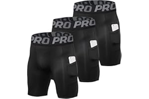 YUSHOW 3er Pack Kompressionsshorts Herren Kompressionshose Sporthose Kurz Schnell Trocknend Atmungsaktive Kurze Radlerhose Sommer Männer Laufhose Funktionsunterwäsche mit Taschen