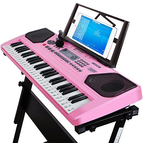 Preisvergleich Produktbild ZHXUANXUAN Kinder-Digital-Keyboard 61 Tasten Klaviertastatur mit Mikrofonrahmen (Schwarz Pink),Pink