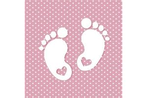 YECNA 20 Servietten Kleine Fußabdrücke auf rosa mit weißen Punkten zur Babyparty, Taufe oder Kindergeburtstag für Mädchen 33x33cm