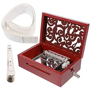 HEALLILY Wood Music Box with Paper Tape Hand Crank Caved Vintage Manual Music Box Desktop Box on Birthday Anniversary Christmas Dark Red