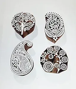 P.S.WOODEN BLOCKS STAMPS Wooden fabric printing multi designs carved machine block (Brown, size-3 2 inches), Abstract