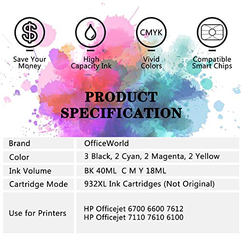 OfficeWorld Reemplazo para HP 932XL 933XL Cartuchos de tinta con las ltimas fichas Alta Capacidad para HP Officejet 6700 Premium 7110 Wide Format 6600 7612 7610 6100 impresoras 3 Negro 2 Cian 2 Magenta 2 Amarillo OfficeWorld Reemplazo para HP 932XL 933XL Cartuchos de tinta con las ltimas fichas Alta Capacidad para HP Officejet 6700 Premium 7110 Wide Format 6600 7612 7610 6100 impresoras 3 Negro 2 Cian 2 Magenta 2 Amarillo