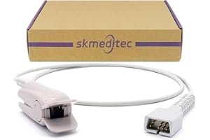 Skmeditec Sensore SpO2 Cavo corto da 3,2 piedi senza chip compatibile con monitor Nellcor per modulo Oxismart SpO2, cavo riutilizzabile per sonda a clip grande con connettore a 7 pin