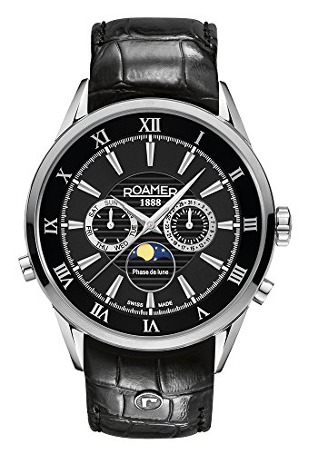 Roamer Men's Quartz Watch with Black Dial Chronograph Display and Black Leather Strap 508821 41 53 05