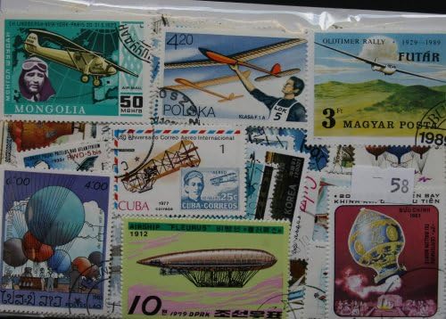 Packet of 200 Airplanes, Hot Air Balloons & Helicopter Stamps. All different. (58)