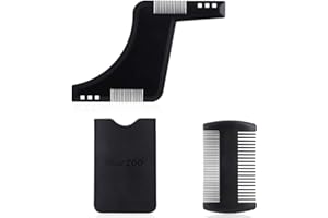CHUER Peine Plantilla Guía para Barba Hombre + Peine de Barba de Madera de Peral para el Cuidado Diario de Barba