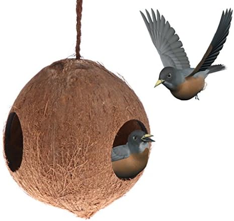 HBSHE Bird Nest Dispenser Food Feeding Hiding Cave Coconut Shell Parrots Hanging House