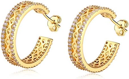 LANMPU 18K Gold Hoop Earrings - AAA Cubic Zirconia - Classic Circle Earrings For Women