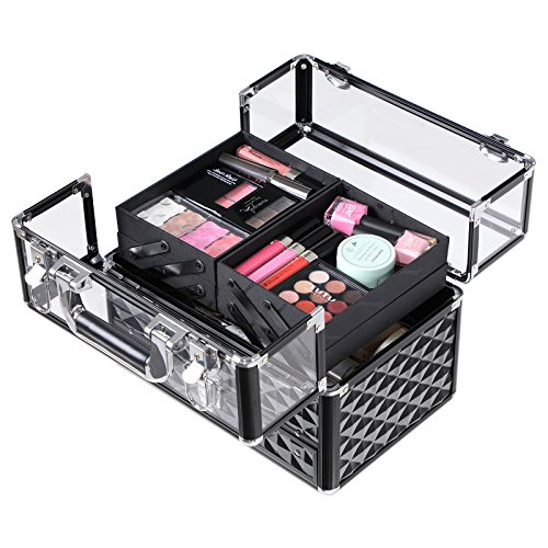 51PYc6bXfJL SONGMICS Mallette À maquillage, Coffre cosmÉtique, BoÎte de rangement, Beauty case, pour Bijoux et produits de maquillage, Couvercle transparent en acrylique, Plateaux dÉployÉs JBC318B