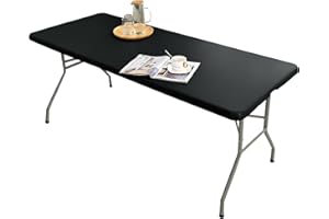 LIFEDX Mantel Rectangular para Mesa,Mantel con Bordes Elásticos,Mantel Lavable para Exterior, Patio,Cocina y Comedor,Negro,6FT 183x75CM