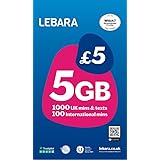 Lebara Scheda SIM UK Pay As You Go - 3 GB di dati, 1000 minuti e testi nel Regno Unito, 100 minuti internazionali per £5
