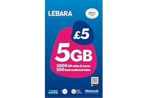 Lebara Carte SIM britannique, 5 Go pour 5 £, moitié prix pour les 3 premiers mois, sans contrat, appels britanniques, SMS et appels internationaux inclus, plusieurs tailles (Nano/Micro/Standard),
