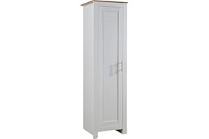 Home Source Bedroom Furniture, 1 Door Slim Wardrobe, Oak Effect Top, White