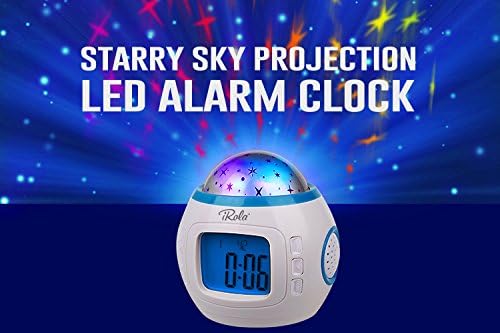 GPCT Starry Sky Projection LED Alarm Clock, Timer, & Music Player. Comes with 10 ringtones, Calendar, & Thermometer. Displays Time in 12hr and 24hr time modes - White