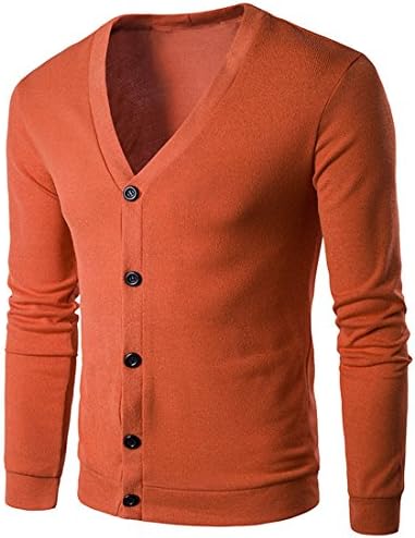 Men's Knitwear,Moonuy Men Autumn Winter Button V Neck Long Sleeve Knit Sweater Solid Fashion Casual Cardigan Handsome Newly Loose Coat Knitting Shirt Sweatshirt (XXL, Orange)