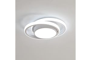Delaveek Plafonnier LED Rond Blanc, 32W Lampe de Plafond Chambre Blanc Froid 6500K, Luminaire Plafonnier Cuisine Moderne 2350lm pour Salon Couloir Salle de Bains Longueur 28cm