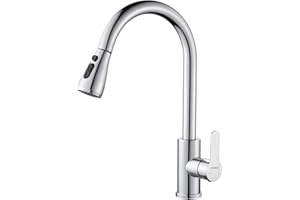 Cobbe Bateria mieszająca do zlewu kuchennego, obracana o 360 stopni z opryskiwaczem wyciąganym, bateria kuchenna ze stali nierdzewnej o wysokim łuku z pojedynczym uchwytem, ze standardowymi okuciami