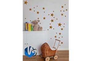WALLDESTICKER Mixed size Stars Wall Stickers Kid Decal Art Nursery Bedroom Vinyl Decoration (55 Mixed Size star, Brown)