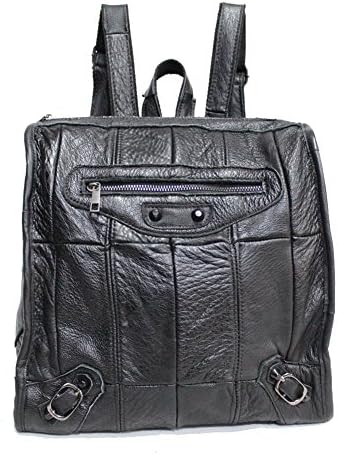 WANGWO High Quality Womens Genuine Cowhide Small Backpack Zippers Black Leather Knapsack