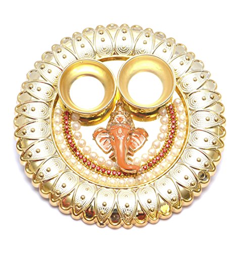 One Roof Store Microfiber Ganesha Face Puja Thali (15.5 cm x 15.5...