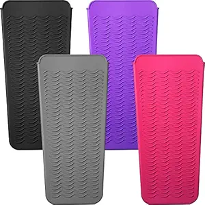 4 Pack Heat Resistant Silicone Mat Pouch for Flat Iron, Hair Curling Wand, Hot Hair Tools for Hair Styling, Travel Hair Curler Storage Pouch, Black, Light Grey, Pink, Purple