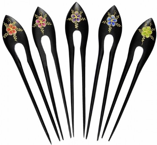 Wooden Hair Pin with Flower Motif