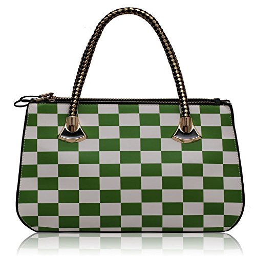 Womens Handbag In Sale Tote Shoulder Designer Ladies Faux Leather Bag Check New , Green / White