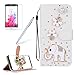 Produktbild Girlyard für LG G6 Diamant Cute Elefant Blumen Lederhülle, Bling Glitzer DIY Crystal Schutzhülle Luxus Premium PU Flip Case mit Lanyard Strap Standfunktion Kartenfach Magnetverschluss Etui für LG G6