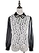 Anna Kaci Womens S/M Fit Lace Overall Pearl Decorated Collar Top Black